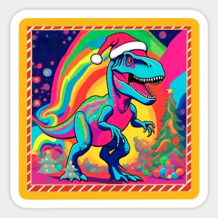 Colorful Dinosaur Wearing a Santa Hat Sticker